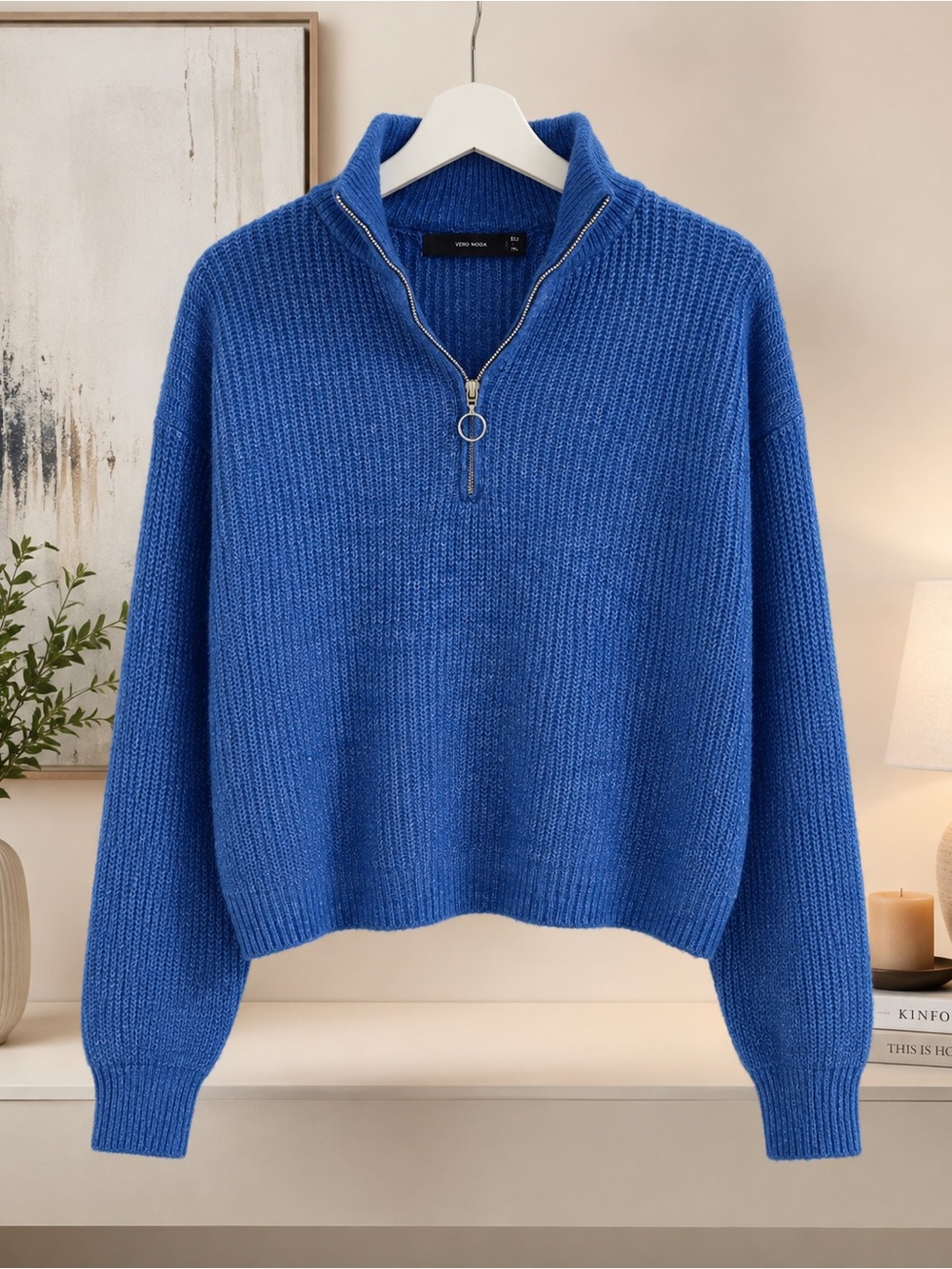VERO MODA Blue Quarter-Zip Knit Sweater – Size S